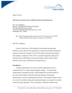 March 29, 2012 Delivered via electronic mail to  Ms. Ann Codrington Director, Drinking Water Protection Program Environmental Protection Agency Ariel Rios Building1200 Pennsylvania Ave., N.W