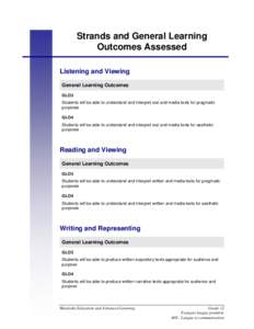 Strands and General Learning Outcomes Assessed Listening and Viewing General Learning Outcomes GLO3 Students will be able to understand and interpret oral and media texts for pragmatic