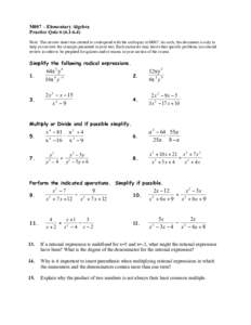 M007 – Elementary Algebra Practice Quiz[removed]Note: This review sheet was created to correspond with the sixth quiz in M007. As such, this document is only to help you review the concepts presented in your text. 