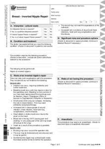 Breast - Inverted Nipple Repair Procedural Consent and Patient Information Sheet | Informed Consent