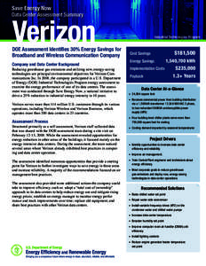 Save Energy Now  Data Center Assessment Summary Verizon