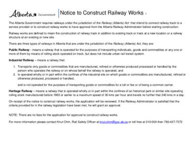    Notice to Construct Railway Works   