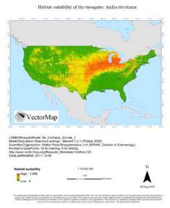 Habitat suitability of the mosquito: Aedes trivittatus 115° W 110° W  105° W