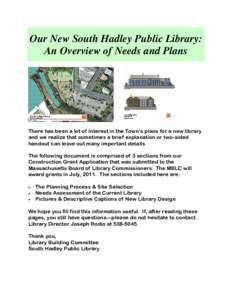 Our New South Hadley Public Library: An Overview of Needs and Plans There has been a lot of interest in the Town’s plans for a new library and we realize that sometimes a brief explanation or two-sided handout can leav