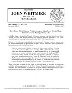 SENATOR  JOHN WHITMIRE DISTRICT 15  NEWS RELEASE