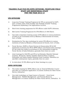 TRAINING PLAN FOR IFS/HPFS OFFICERS, FRONTLINE FIELD STAFF AND MINISTERIAL STAFF FOR THE YEAR[removed]IFS OFFICERS 1)