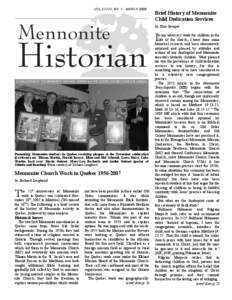 VOL XXXIV, NO. 1 - MARCH[removed]Mennonite Historian A PUBLICATION OF THE MENNONITE HERITAGE CENTRE and THE CENTRE FOR MB STUDIES IN CANADA