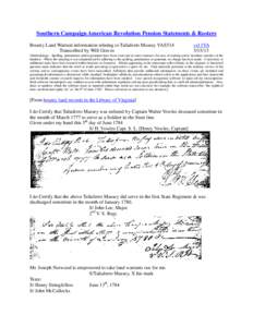 Southern Campaign American Revolution Pension Statements & Rosters Bounty Land Warrant information relating to Taliaferro Massey VAS514 Transcribed by Will Graves vsl 1VA[removed]