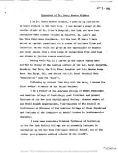 A WStatement of Dr. Henry Easton KcKahon I am Dr. Henry Easton McMahon, a practicing specialist in heart disease in New York City.  I was formerly chief of the