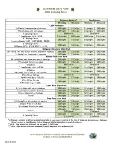 DELAWARE STATE PARK 2013 Camping Rates S  Delaware Resident*