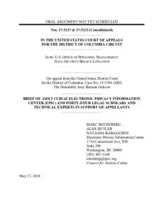ORAL ARGUMENT NOT YET SCHEDULED Nos & Consolidated) IN THE UNITED STATES COURT OF APPEALS FOR THE DISTRICT OF COLUMBIA CIRCUIT IN RE: U.S. OFFICE OF PERSONNEL MANAGEMENT DATA SECURITY BREACH LITIGATION
