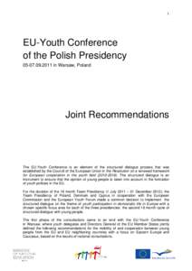 Joint recommendations - Polish Presidency EU-Youth Conference