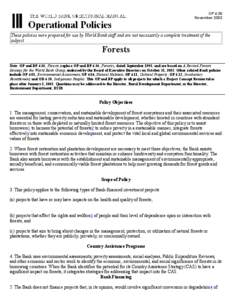 OP 4.36 November 2002 These policies were prepared for use by World Bank staff and are not necessarily a complete treatment of the subject.