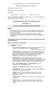 THE CORPORATION OF THE CITY OF KAWARTHA LAKES OFFICE CONSOLIDATION OF BY-LAW[removed]Consolidated on August 3, 2010 Passed by Council on June 27, 2006 Amendments: 1) By-law[removed]