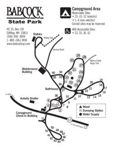 Campground Area Reservable Sites • 23–33, 52 (electric) • 1–6 (non-electric) Circled sites may be reserved. HC 35, Box 150