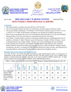 July 29, 2013  DISEASES EARLY WARNING SYSTEM WER-30 (7th DEWS WEEKLY EPIDEMIOLOGICAL REPORT