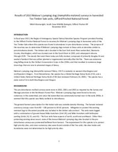 Results of 2013 Malone’s jumping slug (Hemphillia malonei) surveys in harvested Tee Timber Sale units, Gifford Pinchot National Forest Mitch Wainwright, South Zone Wildlife Biologist, Gifford Pinchot NF November 2013 I