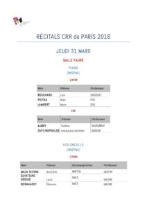 RÉCITALS CRR de PARIS 2016 JEUDI 31 MARS SALLE FAURÉ PIANO