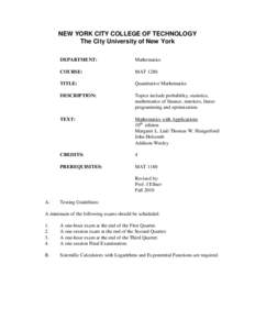 NEW YORK CITY COLLEGE OF TECHNOLOGY The City University of New York DEPARTMENT: Mathematics