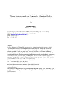 Mutual Insurance and non Cooperative Migration Choices  by Matthieu Delpierre FNRS Research Fellow,