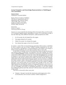 Computational Linguistics  Volume 26, Number 2 Lexical Semantics and Knowledge Representation in Multilingual Text Generation