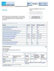 Return to ENERGY STAR Web site > Target Energy Performance Results  The design achieved a rating of 75 or higher:  Results