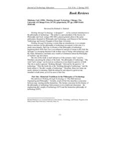 Journal of Technology Education  Vol. 6 No. 2, Spring 1995 Book Reviews Mitcham, Carl[removed]Thinking through Technology. Chicago: The