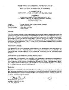 EPA Region 3 RCRA Corrective Action Final Decision  for Maquip Ward MDD003093648