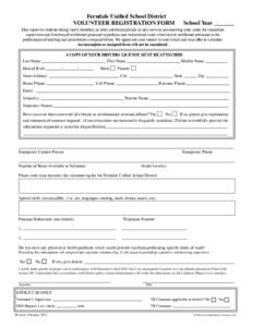 Ferndale Unified School District VOLUNTEER REGISTRATION FORM School Year _______  May supervise students during lunch, breakfast, or other nutritional periods or may serve as non-teaching aides under the immediate