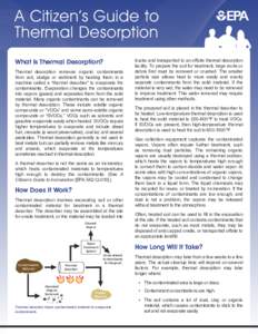 A Citizen’s Guide to Thermal Desorption What Is Thermal Desorption? Thermal desorption removes organic contaminants from soil, sludge or sediment by heating them in a machine called a “thermal desorber” to evaporat