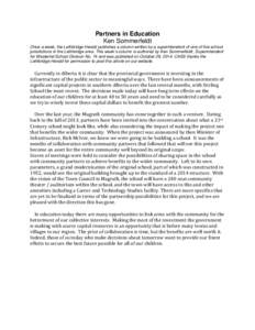 Partners in Education Ken Sommerfeldt Once a week, the Lethbridge Herald publishes a column written by a superintendent of one of five school jurisdictions in the Lethbridge area. This week’s column is authored by Ken 