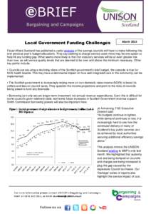 Local Government Funding Challenges  March 2015 Fiscal Affairs Scotland has published a useful analysis of the savings councils will have to make following this and previous year’s budget allocations. They say seeking 