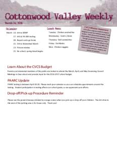 Cottonwood Valley Weekly March 14, 2016 Calendar March: 16: 4th to BEMP  August 17, 2015