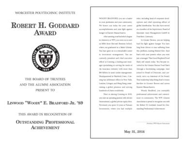 WORCESTER POLYTECHNIC INSTITUTE  ROBERT H. GODDARD AWARD  THE BOARD OF TRUSTEES