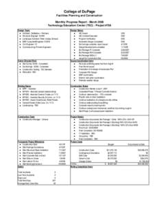 College of DuPage Facilities Planning and Construction Monthly Progress Report - March 2008 Technology Education Center (TEC) - Project #728 Design Status: ●