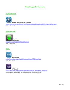 Mobile apps for Veterans  My HealtheVet: Mobile Blue Button for Veterans: http://www.northropgrumman.com/AboutUs/Apps/BlueButtonMobile/Pages/default.aspx