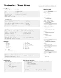 The Davinci Cheat Sheet Data Types ( For more information, function definitions, and installation help, see http://davinci.asu.edu/wiki )