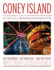 is a world-famous, iconic amusement destination enjoyed by all New Yorkers. But the future of Coney Island is at risk. PHOTO: CHARLES DENSON  Get Informed! Get Involved! Join the Fight!