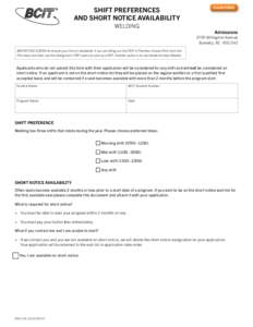 SHIFT PREFERENCES AND SHORT NOTICE AVAILABILITY WELDING CLEAR FORM