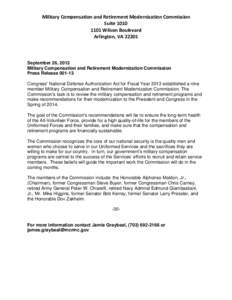 Military Compensation and Retirement Modernization Commission Suite[removed]Wilson Boulevard Arlington, VA[removed]September 26, 2013