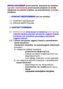 DROGI ZAKAŻENIA (przenoszenia, szerzenia się zarazka): sposób i mechanizmy przenoszenia zarazków ze źródła zakażenia na osobniki wrażliwe, za pośrednictwem nośnika