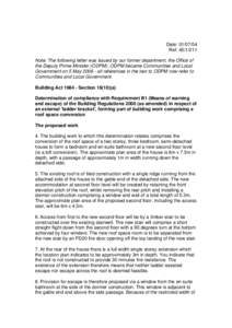 Date: [removed]Ref: [removed]Note: The following letter was issued by our former department, the Office of the Deputy Prime Minister (ODPM). ODPM became Communities and Local Government on 5 May[removed]all references in 