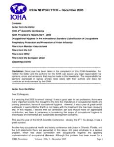 IOHA NEWSLETTER – DecemberContents Letter from the Editor IOHA 6th Scientific Conference IOHA President’s Report 2004 – 2005