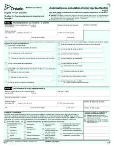 Autorisation ou annulation d’un(e) représentant(e)  Ministère des Finances Page 1 English version available.