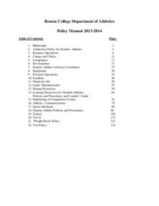 Boston College Department of Athletics Policy Manual[removed]Table of Contents: 1. Philosophy 2. Admission Policy for Student- Athletes 3. Business Operations