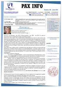 PAX INFO NuméroJuin 2016 PAX CHRISTI FRANCE - 5 rue MorèrePARIS36 * Email :  - Site Internet : www.paxchristi.cef.fr Facebook.com/paxchristifrance Twitter.com/P