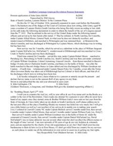 Southern Campaign American Revolution Pension Statements Pension application of John Gutry R4398 fn20NC Transcribed by Will Graves[removed]State of South Carolina, Laurens District: In the Common Pleas