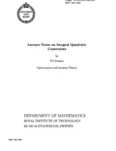 A  Coden: TRITA/MAT-00-OS12 ISSNLe
ture Notes on Integral Quadrati