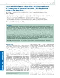 Integrated Environmental Assessment and Management — Volume 2, Number 1 — pp. 92–98 Ó 2006 SETAC 92  From Optimization to Adaptation: Shifting Paradigms