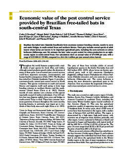 RESEARCH COMMUNICATIONS RESEARCH COMMUNICATIONS 238 Economic value of the pest control service provided by Brazilian free-tailed bats in south-central Texas